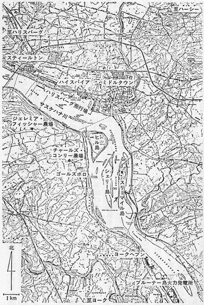 スリーマイル島周辺の地図